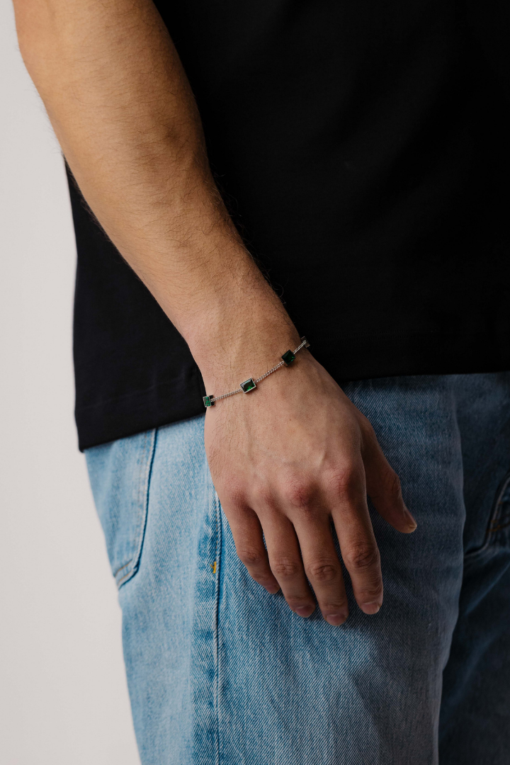 Green Stone Bracelet (Silver)