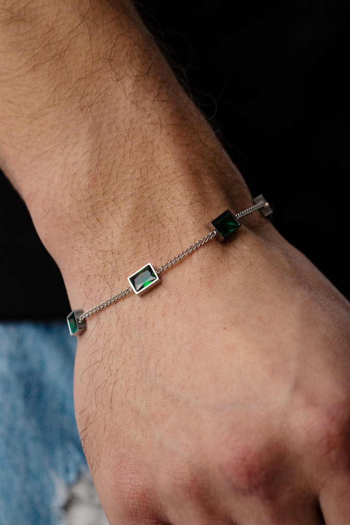 Green Stone Bracelet (Silver)