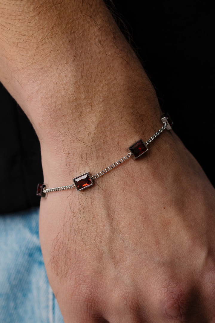 Red Stone Bracelet (Silver)